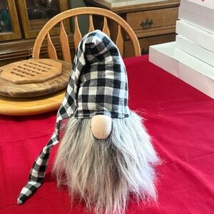 Black and white check plush gnome